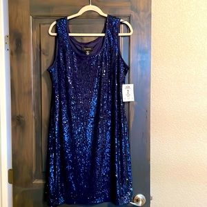 Mother of the bride/ groom formal navy sequin dress 2 piece size 18